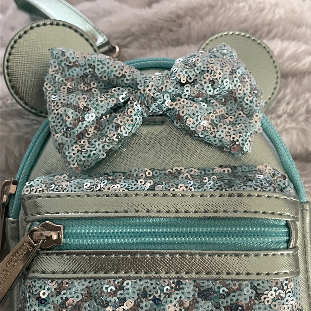 Disney Park Loungefly Mini Backpack Wristelet Teal Sequence - Picture 3 of 9